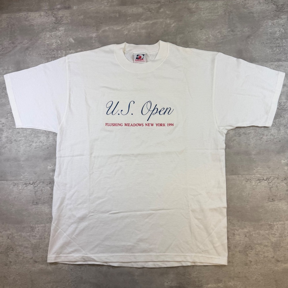 Vintage 1996 US Open Tennis T-Shirt USTA Flushing Meadows NY White Mens Large